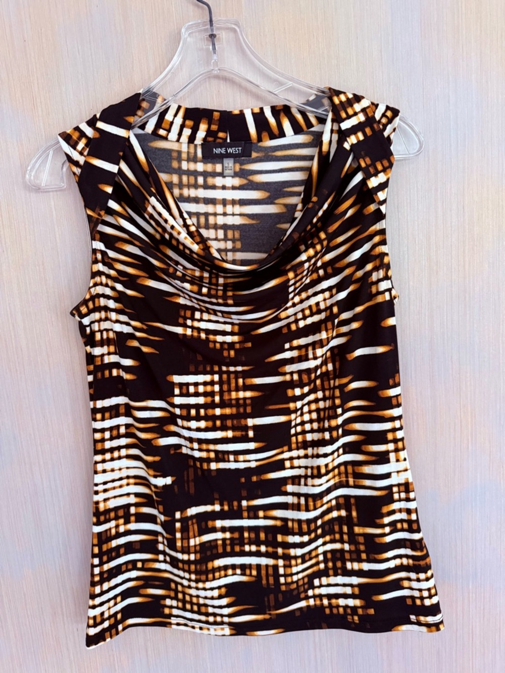 Nine West Black, Brown & Cream Abstract Cowl Neck Sleeveless Top